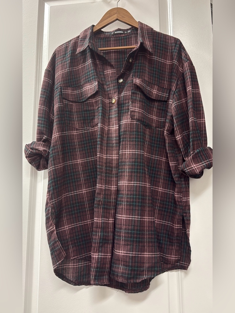 Missguided Burgundy Plaid Button-Down Shirt